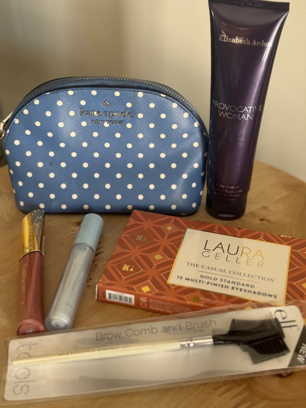 kate spade blue polka dot cosmetic pouch